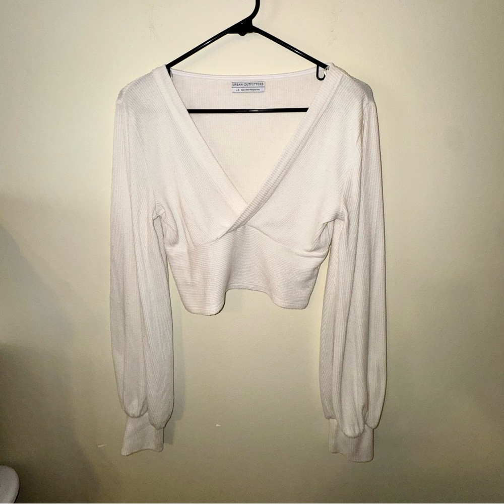 Urban Outfitters White V-Neck Wrap Crop Top